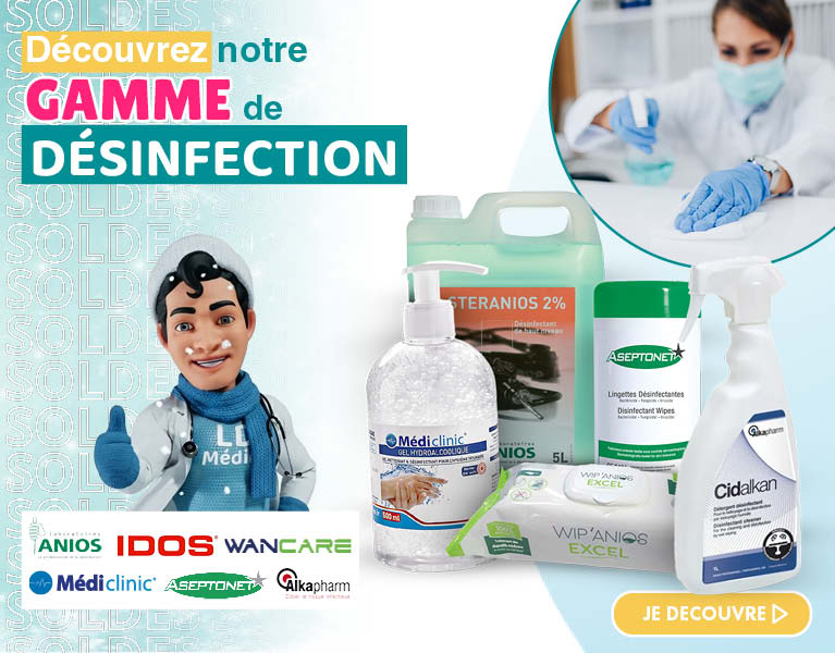 Gamme de produits de d&eacute;sinfection m&eacute;dicale Anios, Idos, Wancare, M&eacute;diclinic et Aseptonet pour professionnels de sant&eacute;